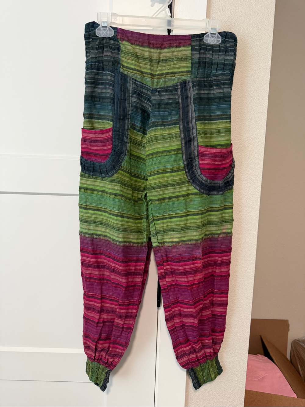 Striped multicolored Harem Pants with pockets size small made in Indian hippie